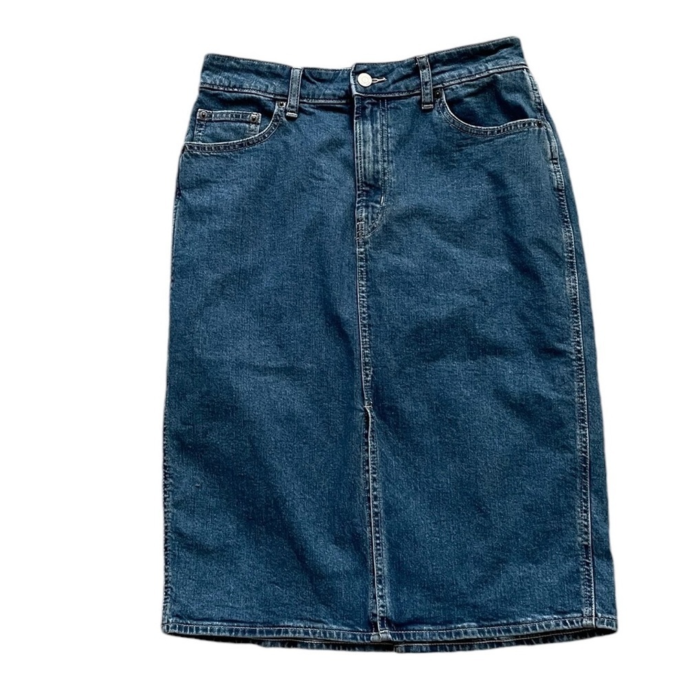 Higher High-Waisted Button-Fly Midi Jean Pencil Skirt Size 7/28 - Picture 1 of 6